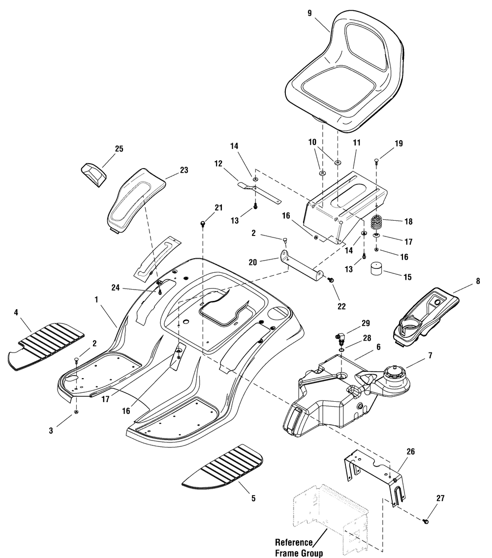 Seat Deck And Fuel Tank Diagram and Parts List for 2690844-EYK175462H  Briggs and Stratton Lawn Tractor